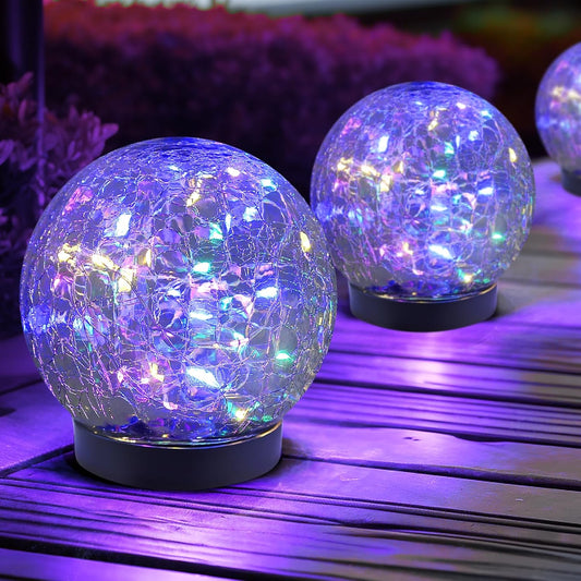 JKIMK Solar Globe Lights Outdoor Waterproof-Solar Balls for Garden-Cracked Glass Ball Lights Outdoor-Solar Orbs for Outside-Decorations for Patio and Yard Lawn Backyard Decor
