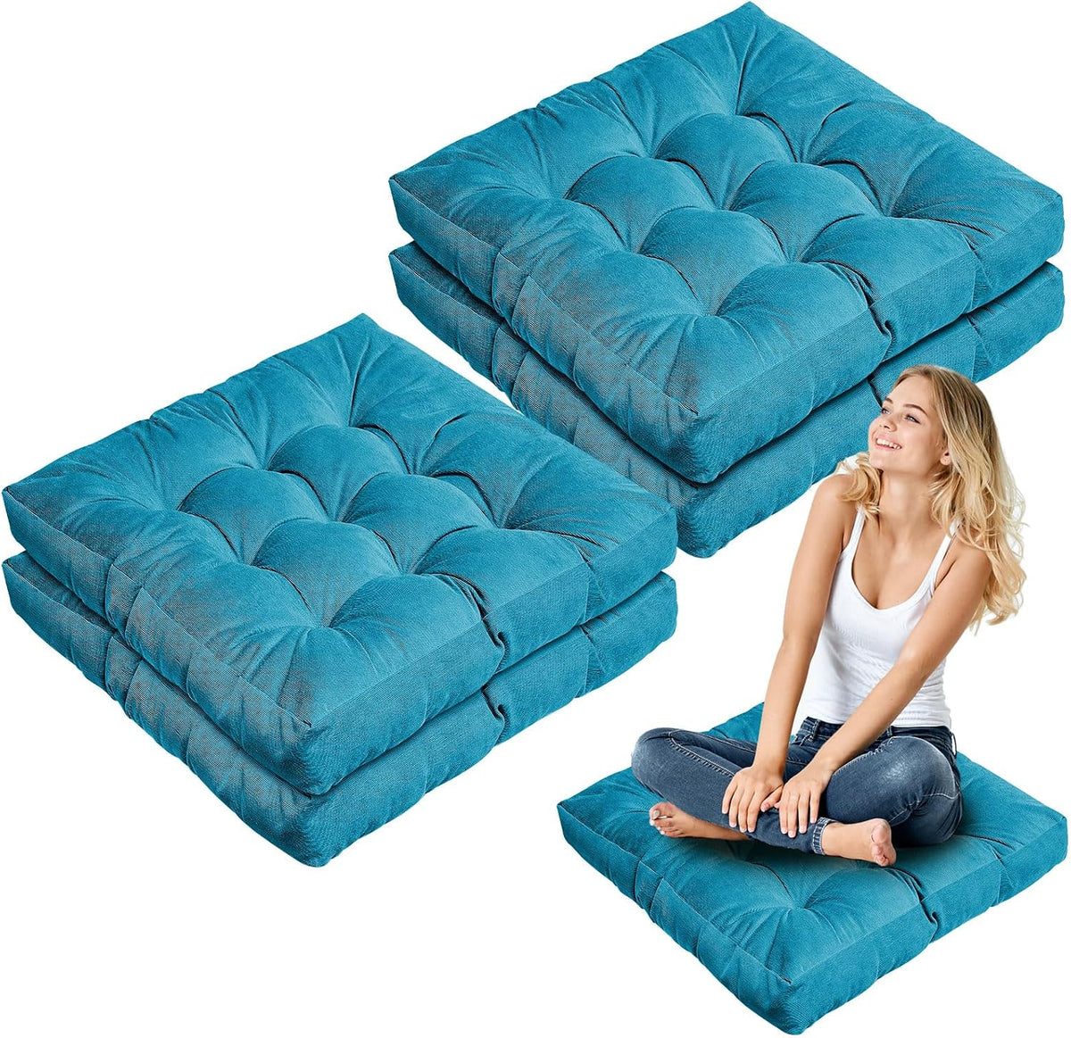 Jerify Blue 4 Pcs Large Floor Pillow Cushion,Square 22 x 22