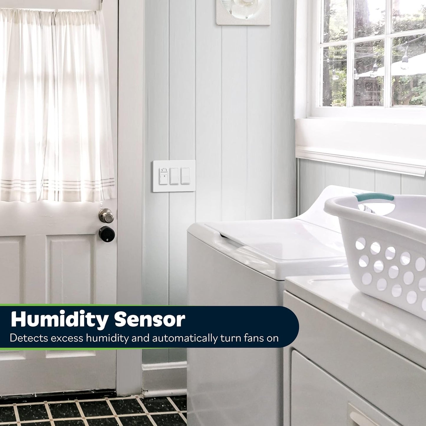 TOPGREENER Humidity Sensor Switch for Ventilation Fan, Air Moisture Detection, Bathroom Fan Automated Control, Neutral Wire Required, UL Listed, TDHS5-N, White
