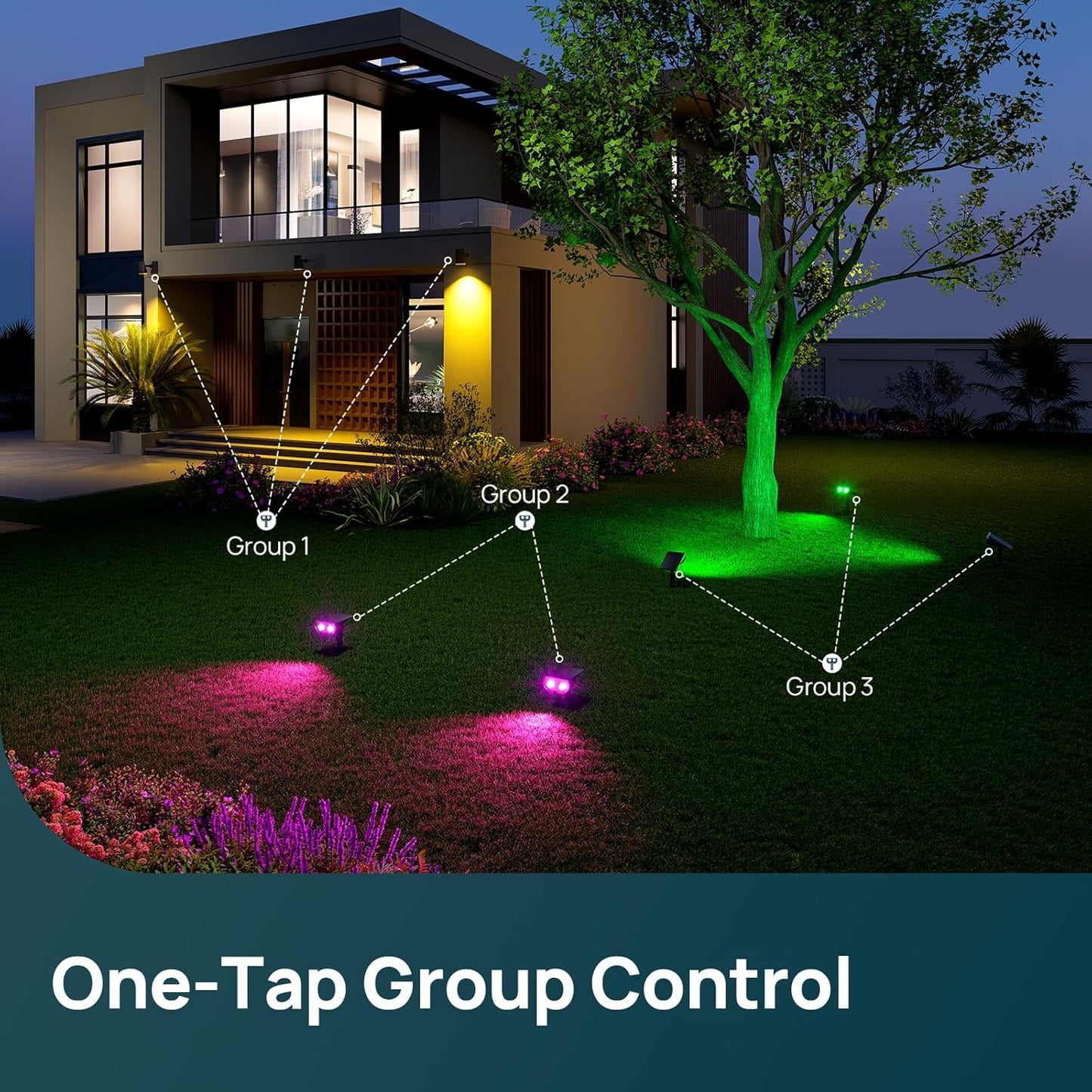 Linkind Smart Solar Spot Lights Outdoor SL5C, Solar Lights Outdoor Spotlight Cool/Warm White/Color Changing, APP/Voice Control IP67 Landscape Lighting for Yard, Garden, Pathway(2 Pack)
