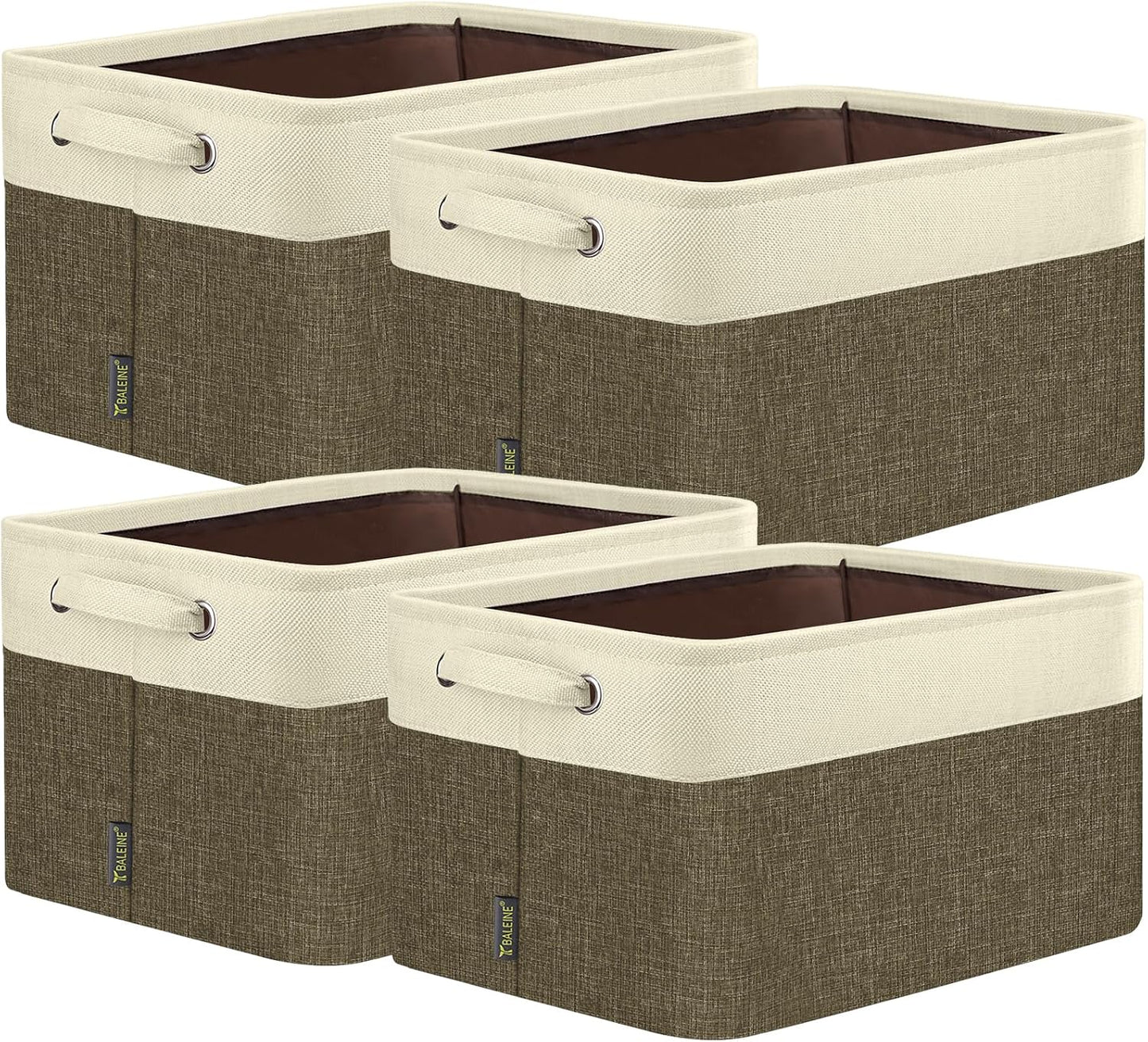 BALEINE 4 Pack Fabric Closet Storage Bins for Shelves, Linen Closet Organizers and Storage, Decorative Baskets for Organizing, Shelf, Clothes, Home, Office (Brown, 12"x8"x8")