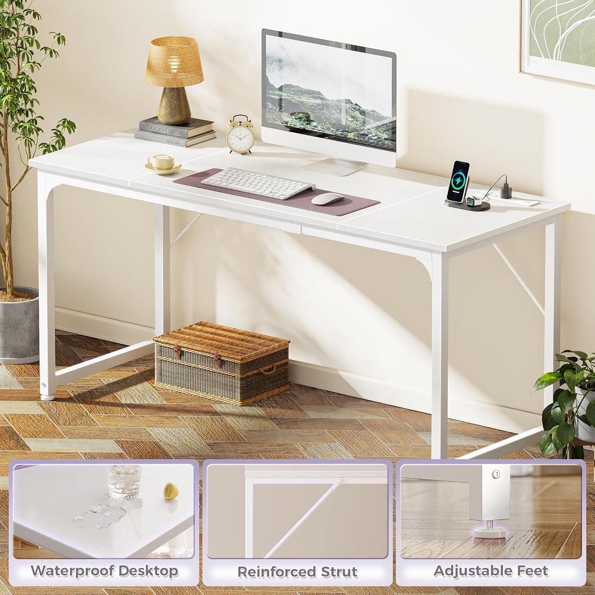PRAISUN 63 X 24 Inch Office Computer Desk with Power Outlets and USB-C Port, Larger and Longer Gaming Desk, for Home Office, Study, Writing Work from Home Table, Metal Frame, Rustic Brown