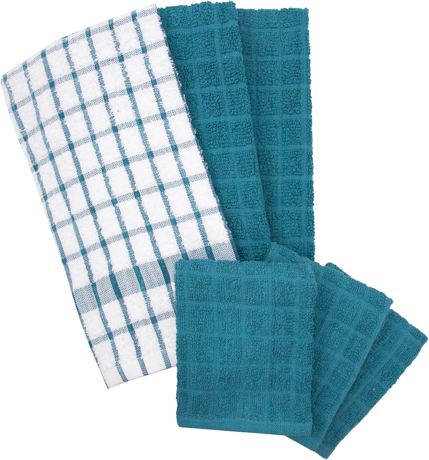 Ritz Premium Kitchen Towel and Dish Cloth Value Set: Highly Absorbent, Super Soft, Long-Lasting, 100% Cotton Checked and Solid Hand Towels, Tea Towels, Bar Towels - 6 Pack, Atlantic