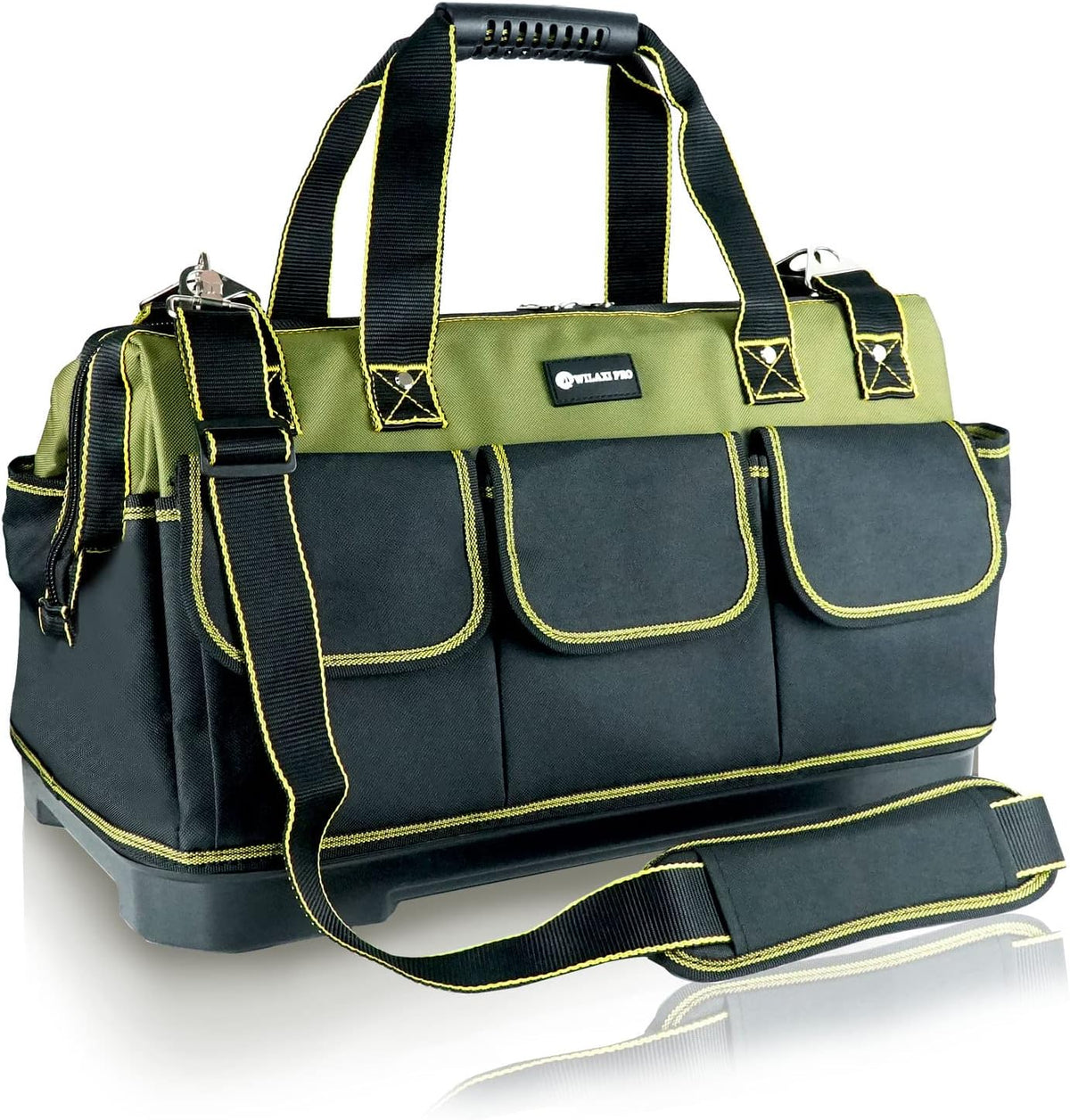 20inch Tool Bag for Men Women Heavy Duty with Waterproof Molded Base Large Tool Bag, Wide Mouth Tool Tote, Artisan Carpenter Electricians Tool Bags,Adjustable Shoulder Strap Organizer