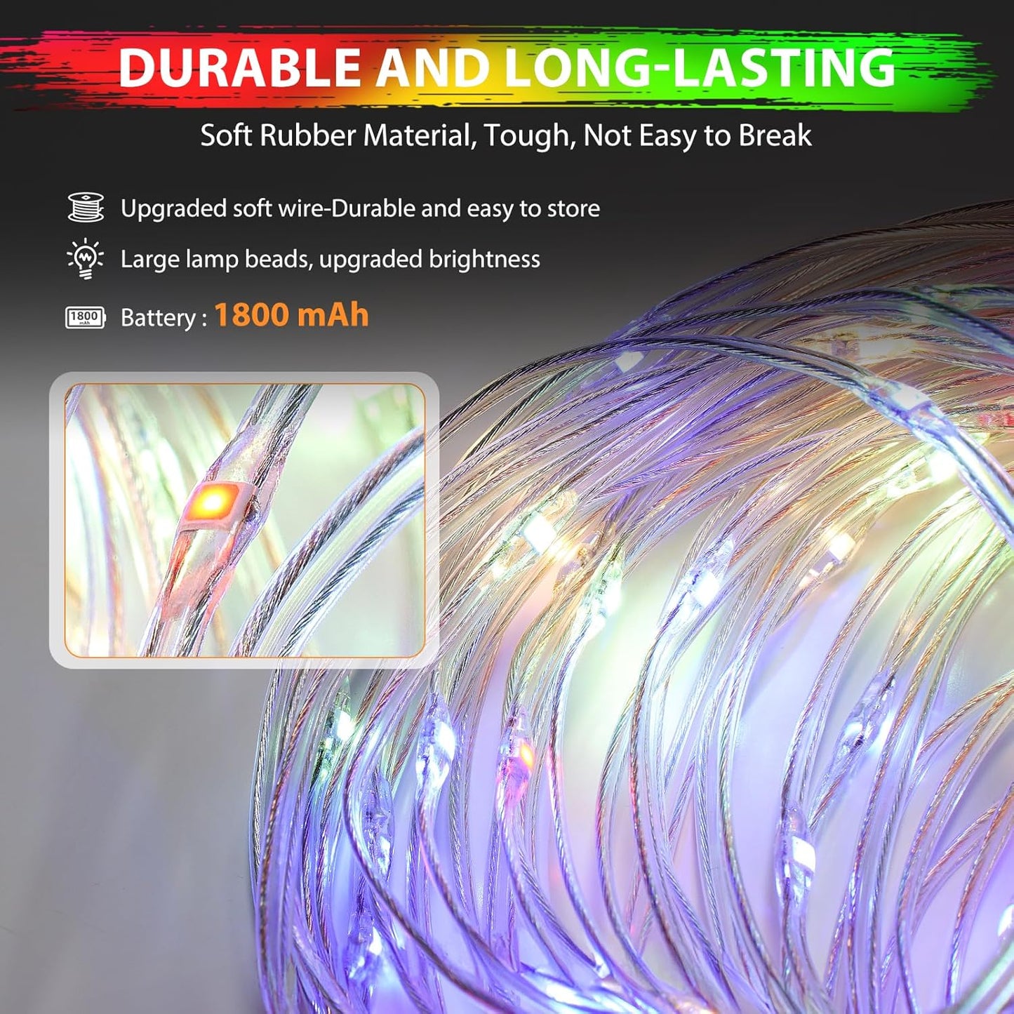 Camping String Lights, 4 in 1 Quick Storage 32.8FT Rechargeable Tent Lights with 9 Lighting Modes, Hanging Waterproof Portable LED Lamp for Outdoor Patio Awning Garden Party Camping Essentials Gear