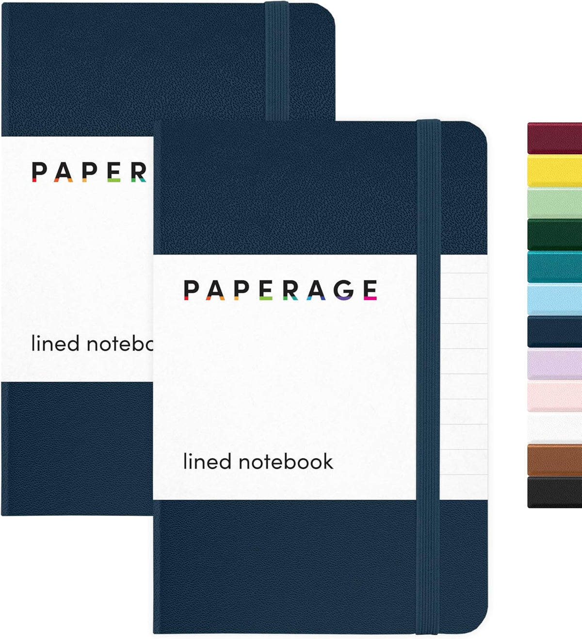 PAPERAGE Lined Pocket Journal Notebook, 2 Pack, (Navy), 160 Pages, Small Notebook, 3.6 inches x 5.6 inches - 100 GSM Thick Paper, Hardcover