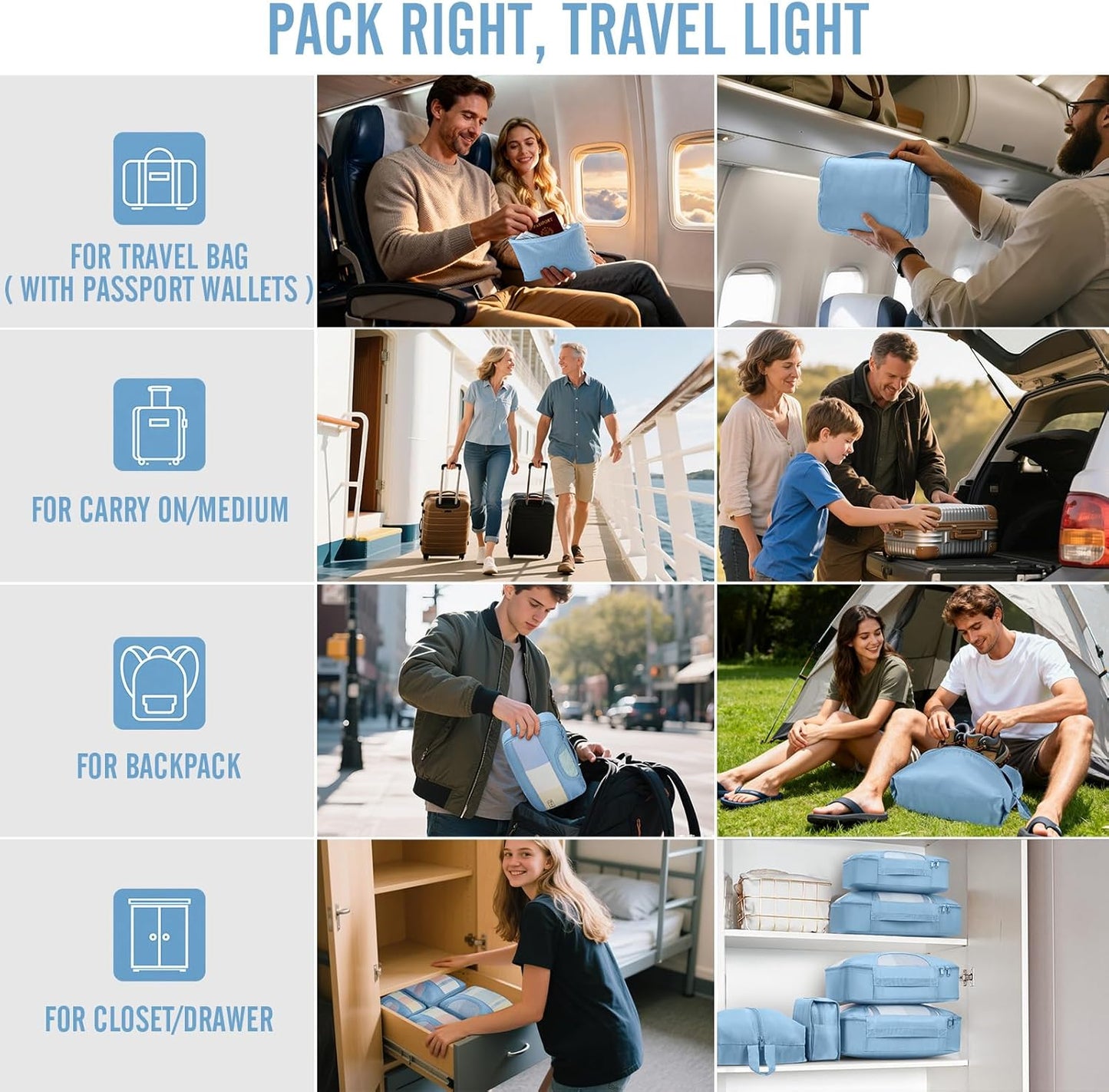 Veken 10 Set Packing Cubes for Travel Essentials, Suitcase Organizer Bags in 4 Sizes, Carry-On Luggage Accessories with Laundry Bag, Airplane Must Have, Gifts for Women Men