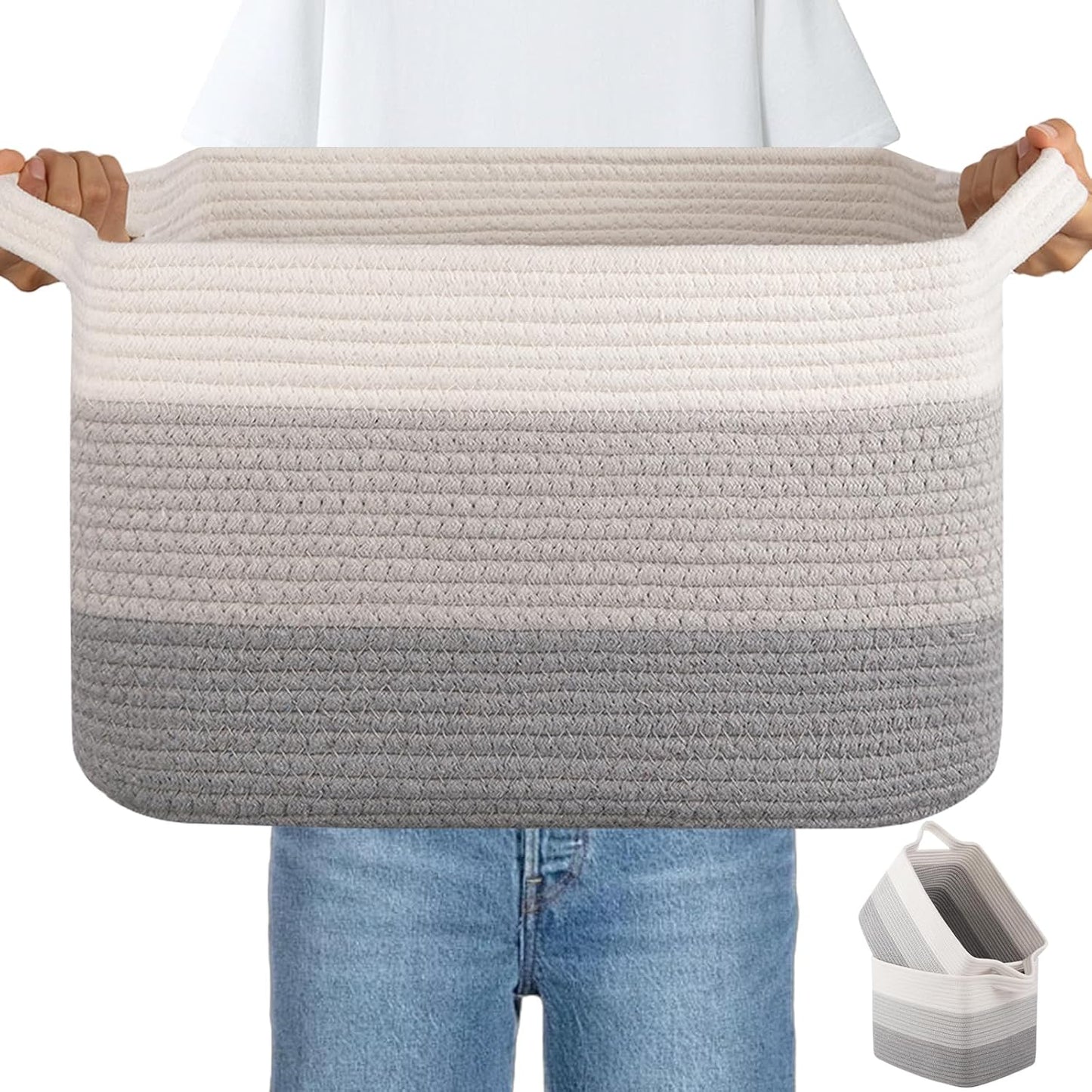 OIAHOMY Woven Storage Basket, Cotton Rope Baskets for Toys,Towel, Clothes, Used to Bathroom,Living Room,Nursery,Bedroom, 16"x12"x10"- Pack of 3, Gradient Gray