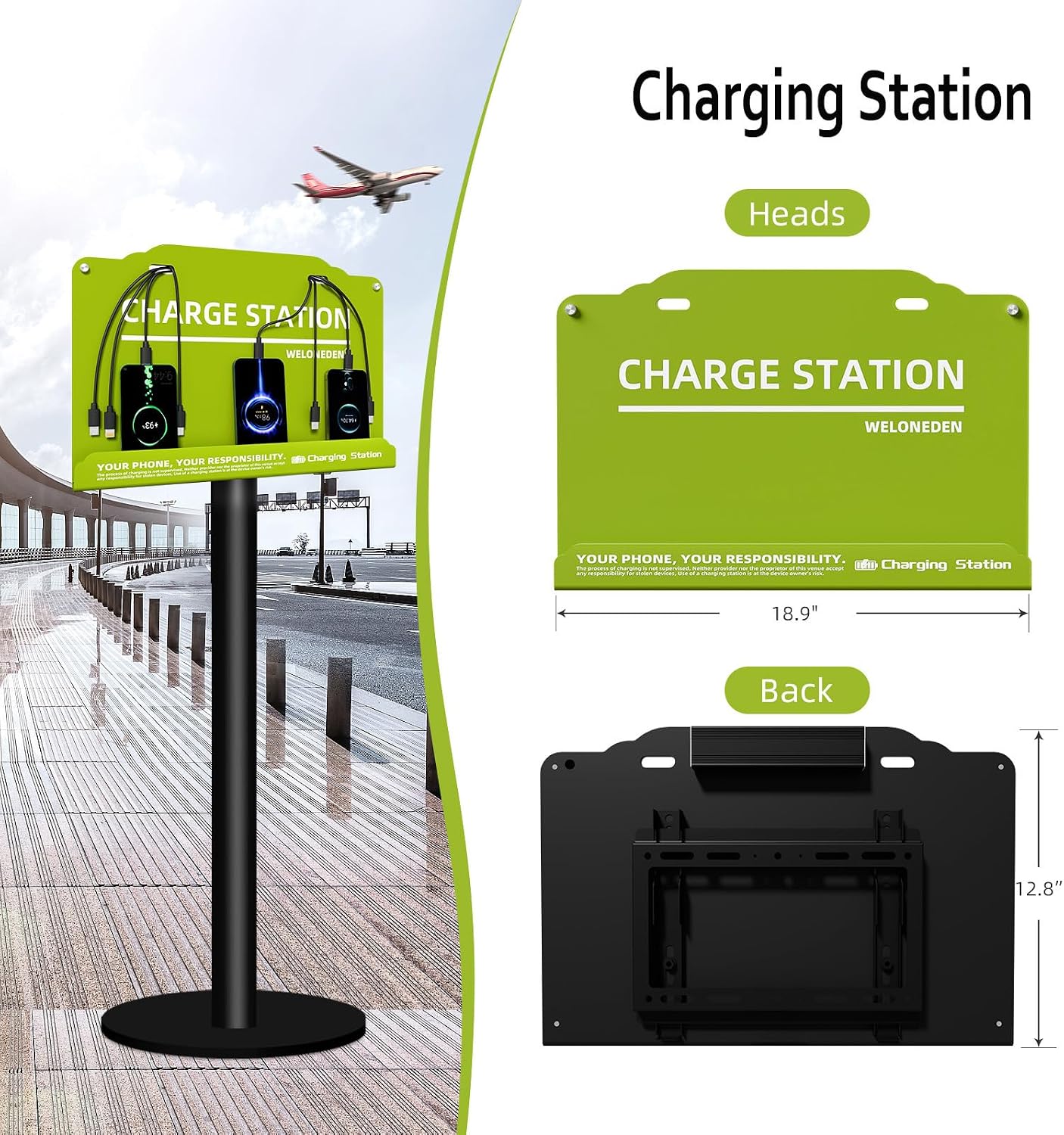 Wall Mounted Cell Phone Charging Station Mobile Phone Charging Station | Fast Charging 8 Device | Compatible with iPhone ipad Smartphone Tablets Port | Great for Offices Hotel Hospital Airport (Green)
