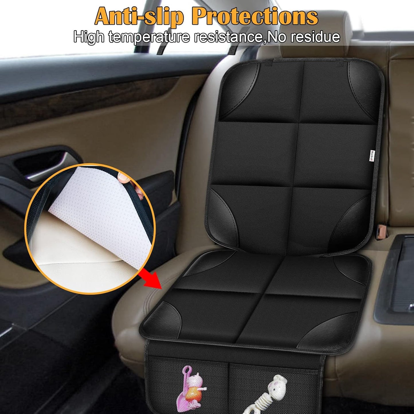Meolsaek Car Seat Protector for Child Car Seat, Durable 600D Fabric Waterproof Car Seat Cover with Thick Pad Non-Slip Backing，No Imprints (Black 1pc)