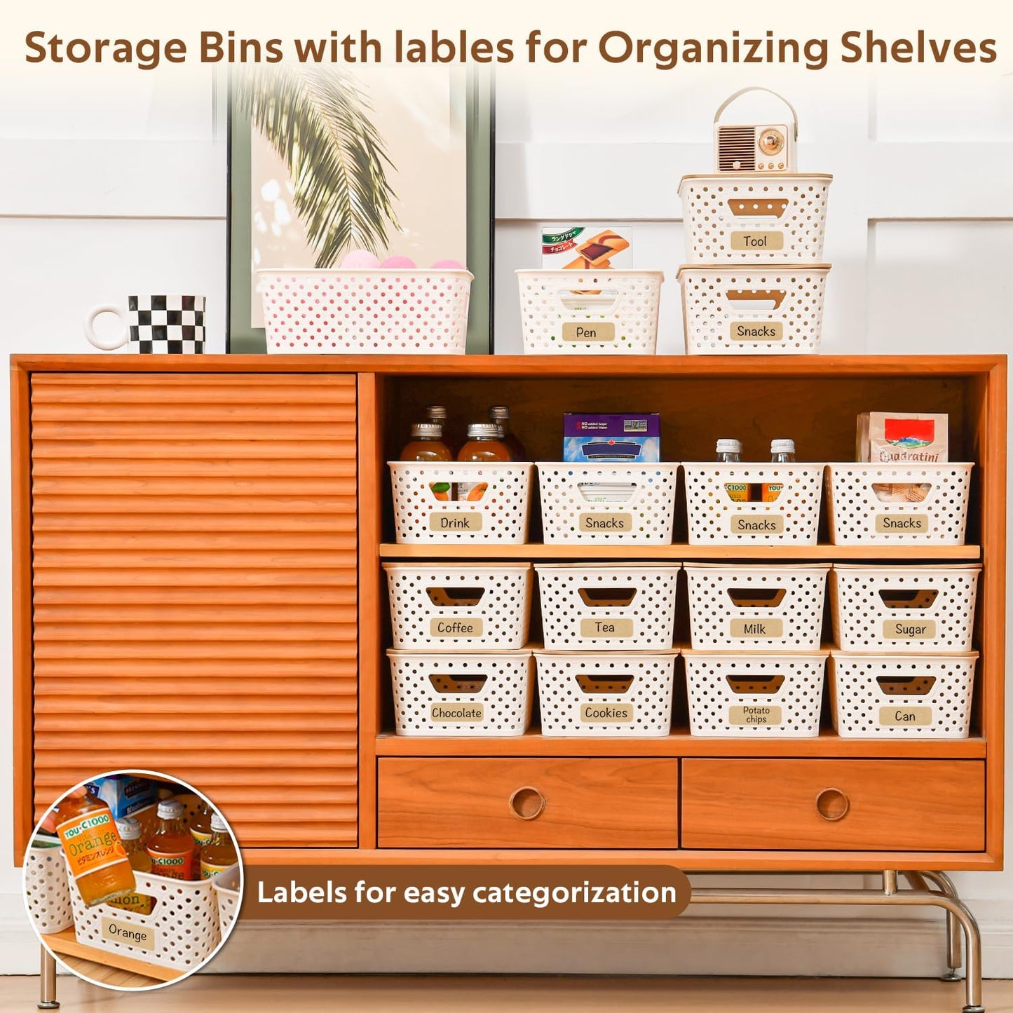 8 Pack Plastic Storage Bins with Bamboo Lids - Stackable Storage Baskets with Handle for Pantry Organizer and Storage, Plastic Containers Bins Lidded Storage Bins for Classroom Office Shelves