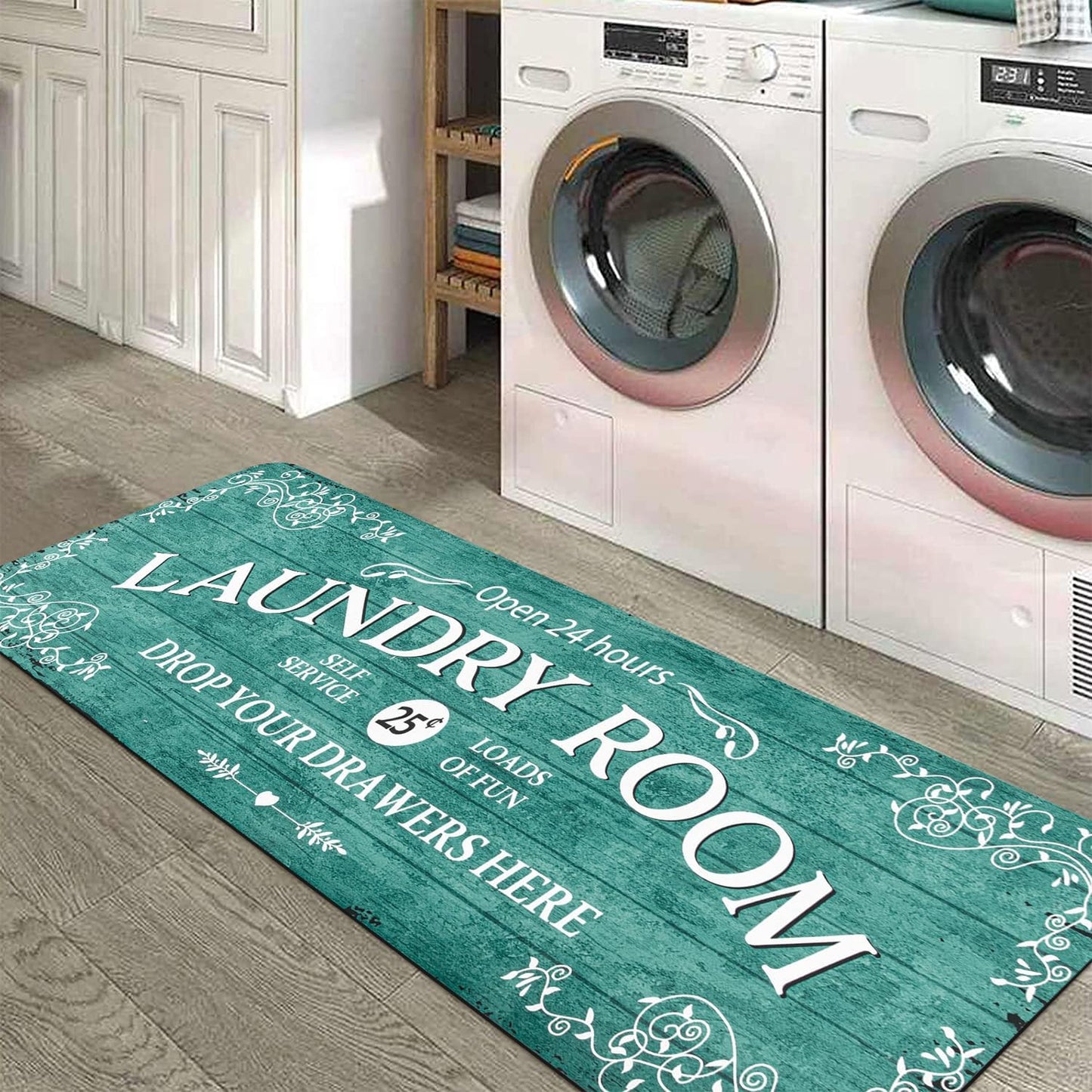 Lahome Remi Farmhouse Laundry Room Rug Runner 20"x59" Laundry Rugs and Mats for Laundry Room Non Skid Washable Floor Carpet Runner Rug for Washroom Mudroom Kitchen Bathroom Hallway Decor, Teal