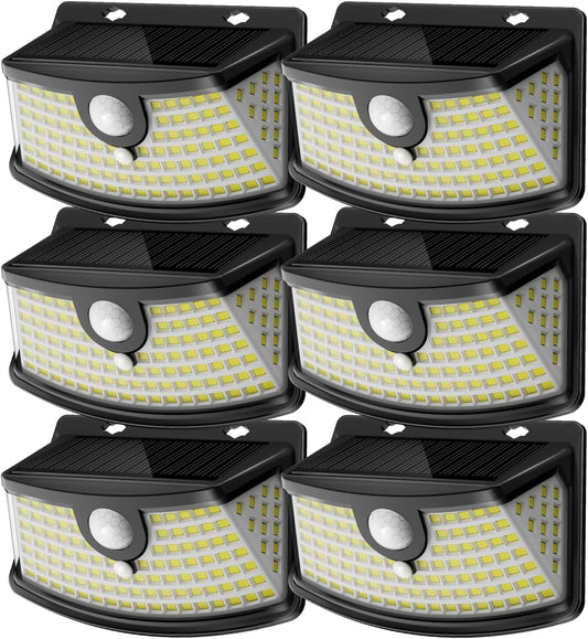 Aootek New Solar Motion Sensor Lights 120 LEDs with Lights Reflector,270° Wide Angle, IP65 Waterproof, Step Lights for Front Door, Yard, Garage, Deck (Black, Daylight White, 6-Pack)