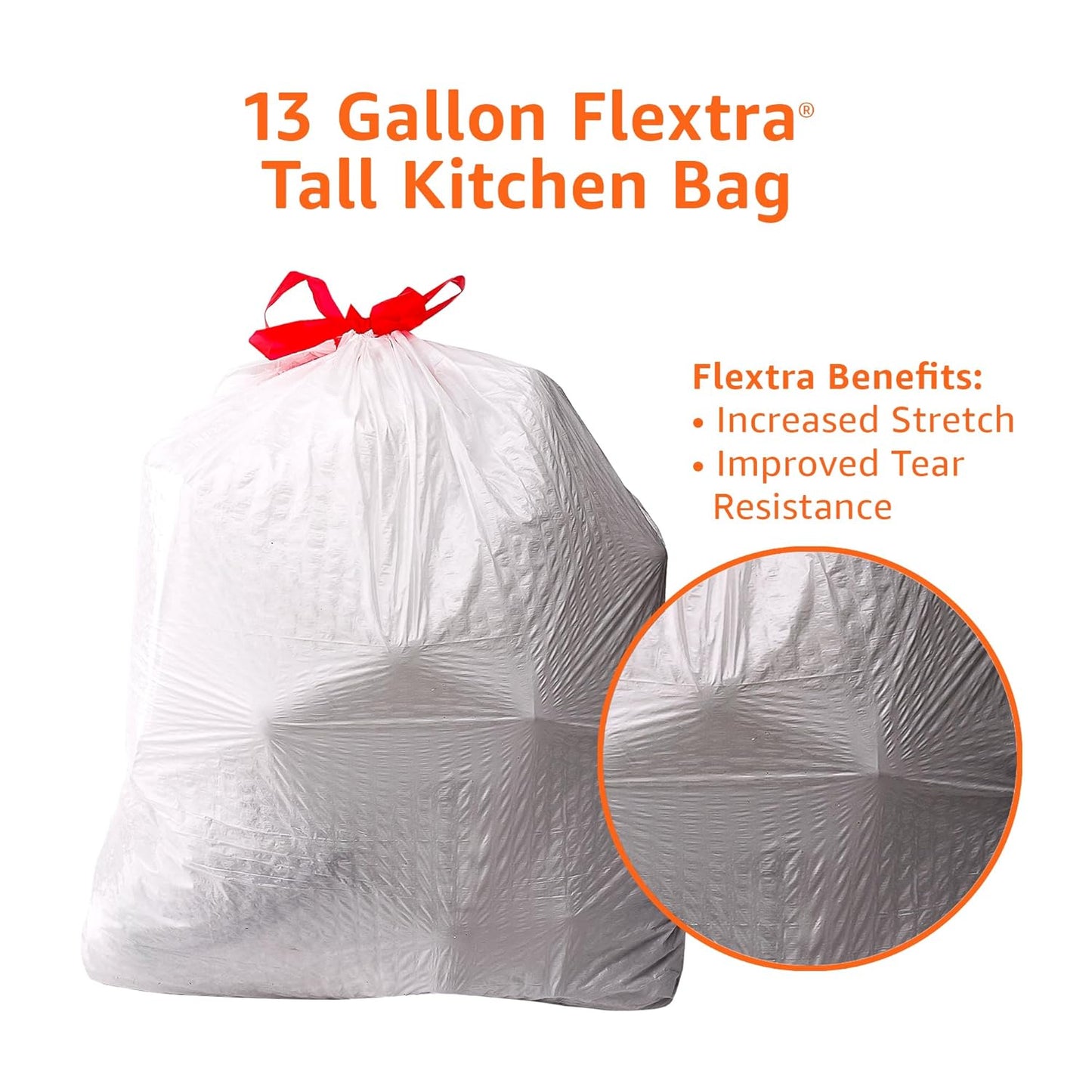 Amazon Basics Flextra Strength Tall Kitchen Drawstring Trash Bags, Fresh Scent, Tear Resistant, 13 Gallon, 120 Count