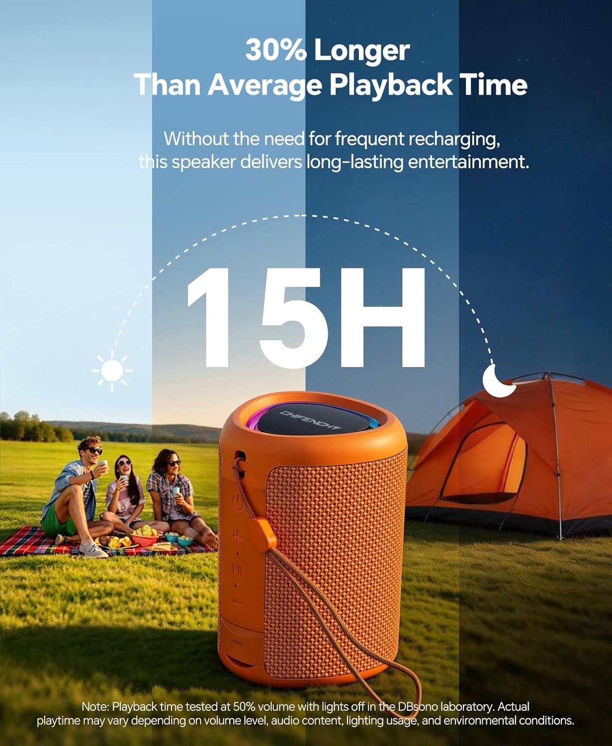Portable Bluetooth Speaker Beach Essentials: Powerful Crystal Clear Sound/Dynamic Light/IPX5 Waterproof/All Day Playtime/Wireless BT 5.3/TWS Paring, Dad Gifts, Outdoor|Travel|Camping|Pool Accessories