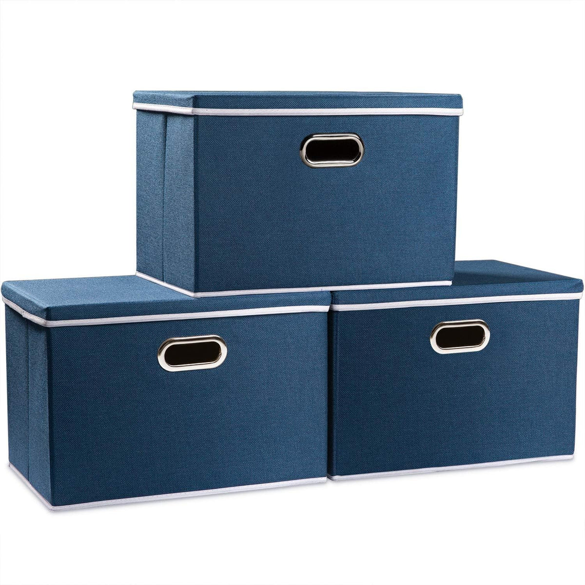 PRANDOM Collapsible Storage Bin with Lid [3-Pack] Fabric Foldable Storage Box Organizer Container Basket Cube with Cover for Home Bedroom Closet Office Nursery Black and White Grid(14.9x9.8x9.8)
