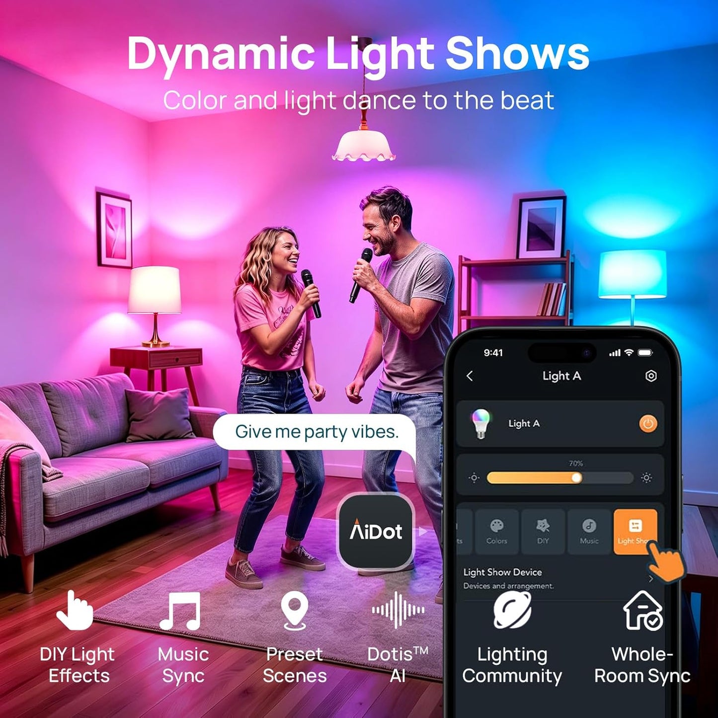 Linkind Smart Light Bulbs, Smart Bulb that Work with Alexa, Google Home, AiDot, LED Light Bulbs Color Changing RGBTW, 104 Preset Scene, Music Sync, Dotis, A19 E26 2.4G WiFi Bluetooth 60W 800LM, 4Pack