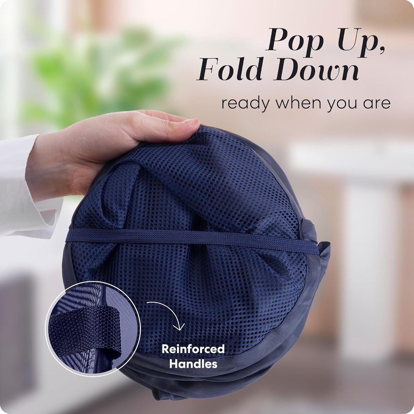 Handy Laundry Collapsible Mesh Pop Up Laundry Hamper 2-Pack – Large Foldable Laundry Basket with Side Pocket, Breathable & Durable, Space-Saving for Clothes, Toys, Travel, Dorm, Bedroom, Blue