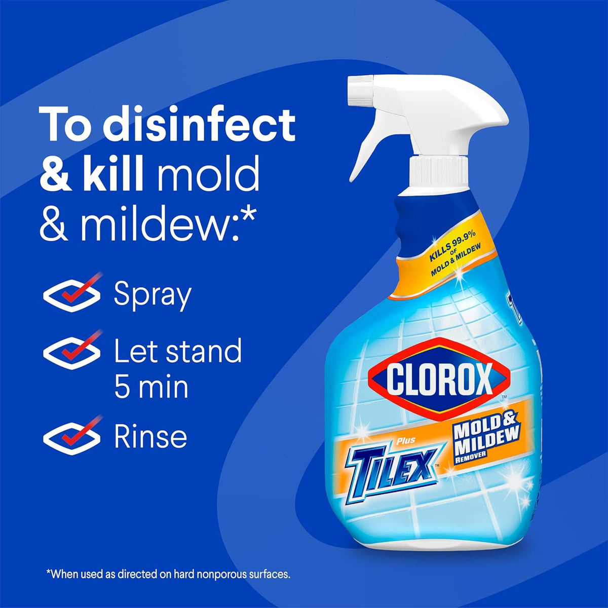 Clorox Plus Tilex Mold and Mildew Remover with Bleach, Spray Bottle, 32 Fluid Ounces, Unscented, Pack of 3