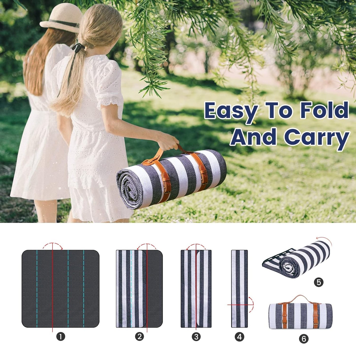 sapsisel 80”x 80” Picnic Blanket Extra Large, Waterproof and Foldable Beach Blanket, 3-Layer Outdoor Blanket for 6 to 8 Adults, for Camping, Park, Beach, Grass, Indoors…