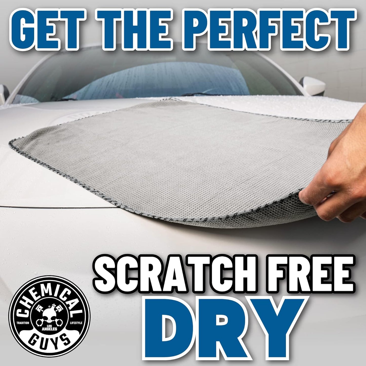 Chemical Guys Waffle Weave Gray Matter Microfiber Drying Towel - 25" x 36", Premium Blend Microfiber Towel with Soft-Banded Edging for Scratch-Free Car Drying, Ultra Absorbent