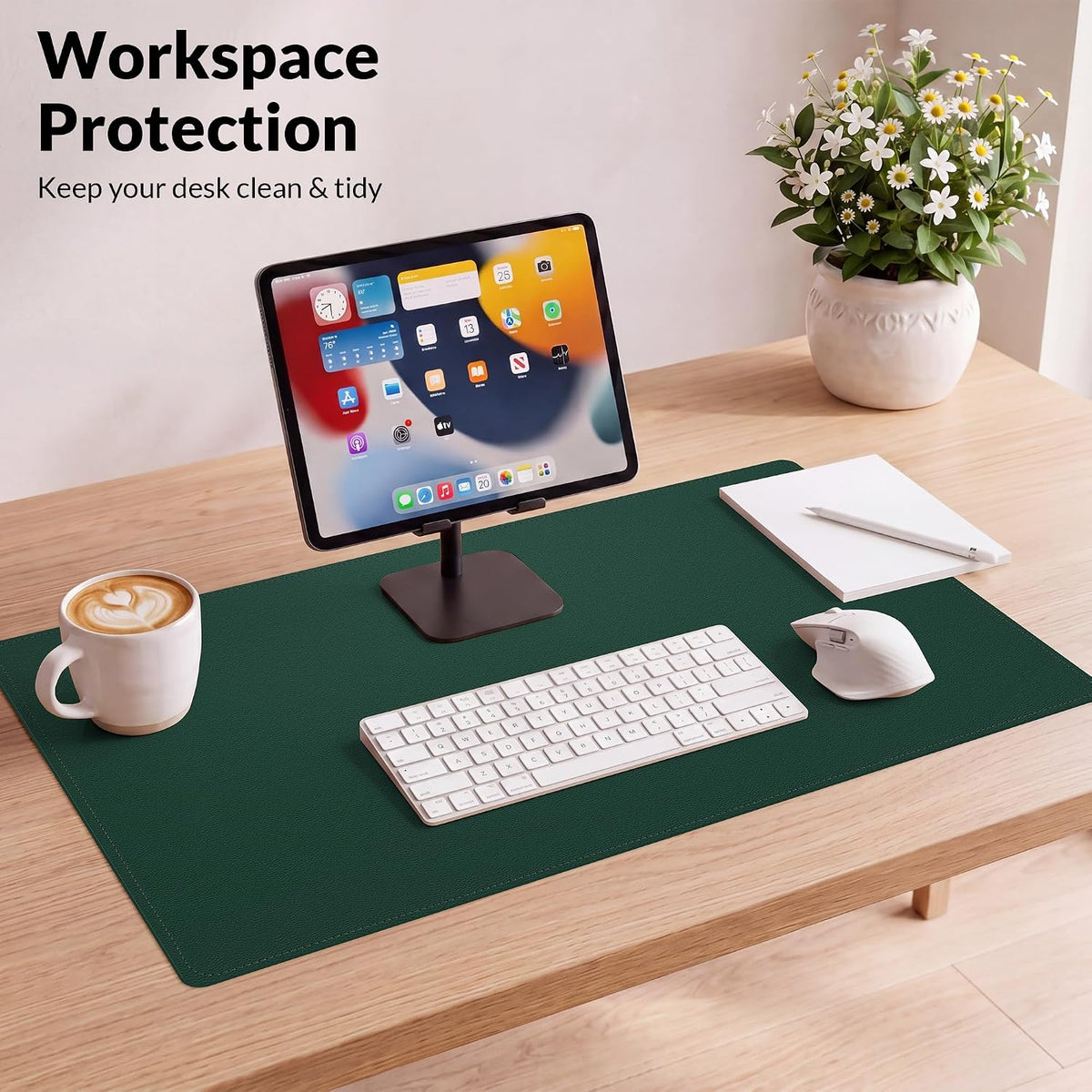 AFIING Cork Desk Mat, Dark Green, 31.5" x 17",Desk pad Protector