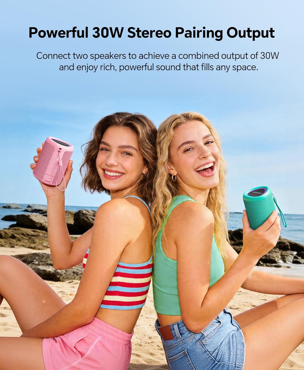 Portable Bluetooth Speaker Beach Essentials: Powerful Crystal Clear Sound/Dynamic Light/IPX5 Waterproof/All Day Playtime/Wireless BT 5.3/TWS Paring, Dad Gifts, Outdoor|Travel|Camping|Pool Accessories