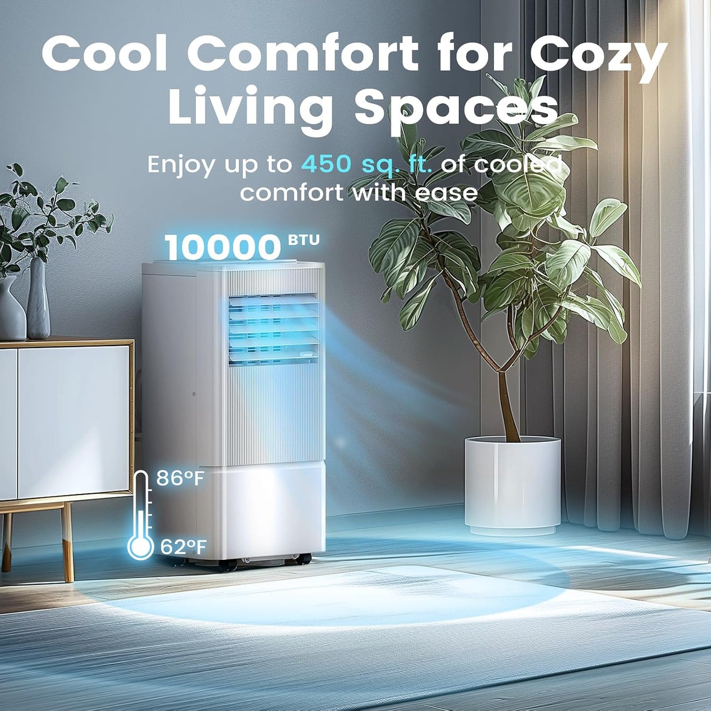 Air Choice 10000 BTU Portable Air Conditioners, Air Conditioner Portable for Room Up to 450 Sq.Ft, Remote Control, Sleep Mode, 24H Timer, Dehumidifier & Fan, Portable AC Unit for Bedroom Apartment