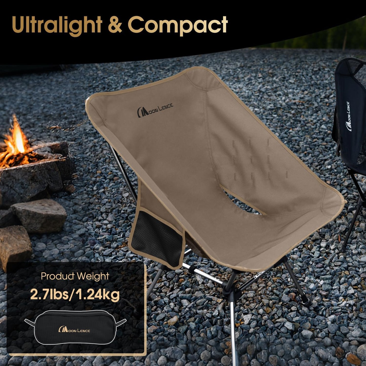 MOON LENCE Portable Camping Chair Plus, Larger & Roomier, Compact and Lightweight Still, Folding Chair for Backpacking & Hiking, 330Lbs Capacity (Desert Rust-2pack)