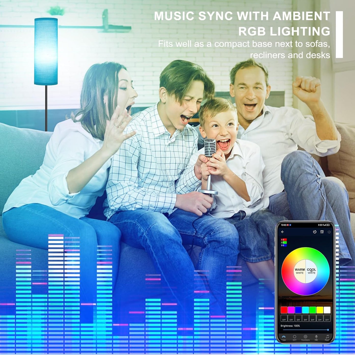 FRIDEKO HOME Floor Lamp, Color Changing Ambient Lighting for Living Room Bedroom, Standing Lamp with App & Remote, Tall Corner Lamp for Christmas Home Decor, 9W 800LM, Foot Switch, Turquoise Shade