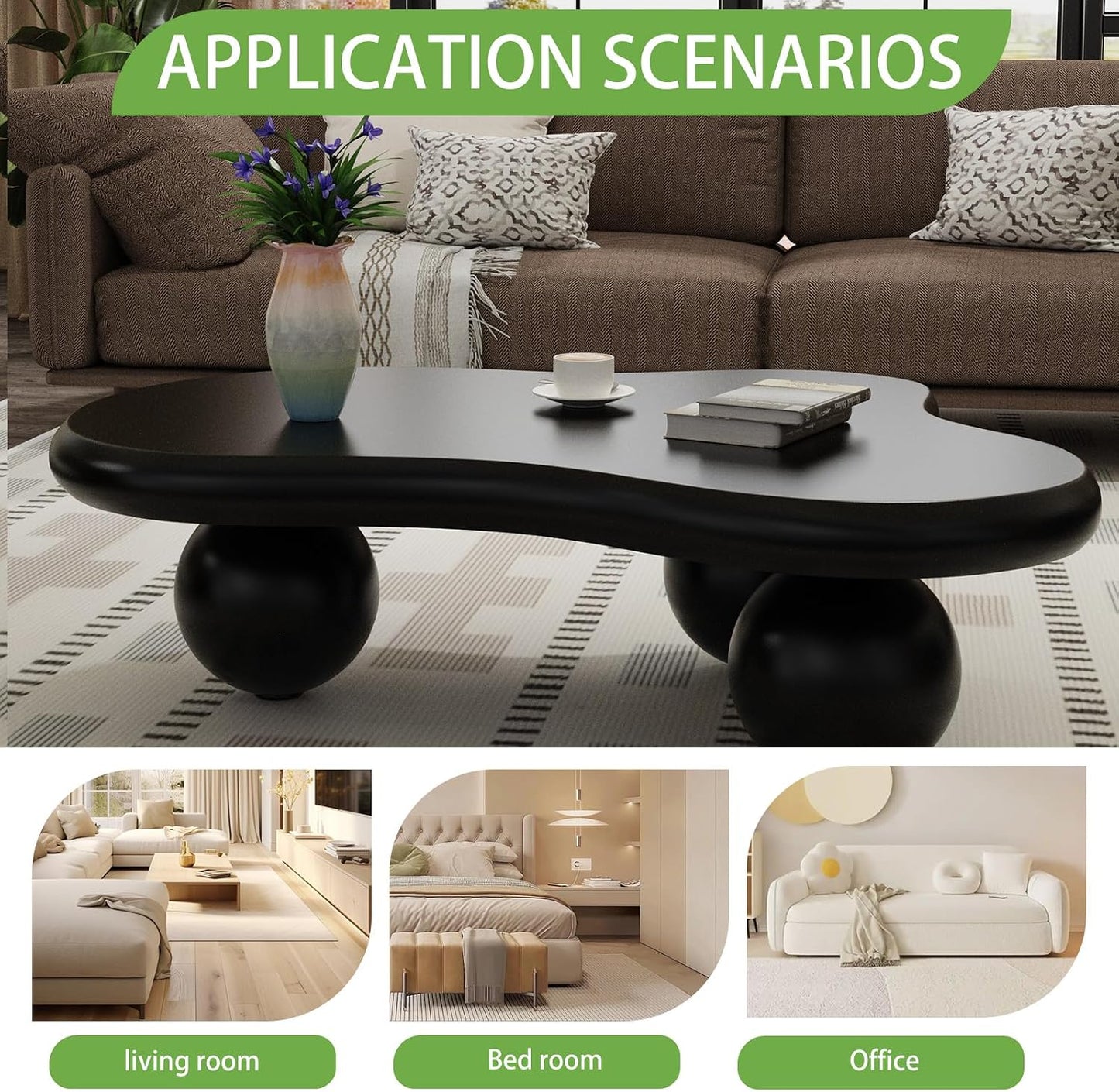 Cloud Coffee Table (E Brown) | Cute Irregular Tea Table with Large Tabletop, Cloud Shape Modern Accent Cocktail Table for Living Room, Office, Home Decor