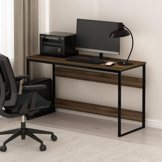 Furinno Moretti Desk, 52 Wide Metal Frame Gaming Desk, Rectangular Computer Desk, Writing Desk, Office Desk for Home Office, Study Room, Dorm, Bedroom, Brown Walnut