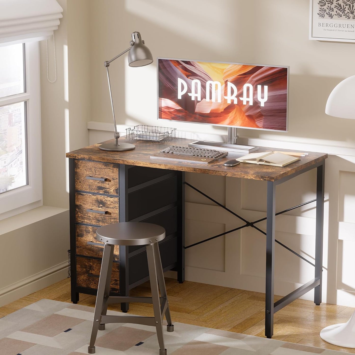Pamray 32 Inch Computer Desk with 4 Drawers Small Office Desk for Home Bedroom Study Writing Simple Modern Computer Table Vintage