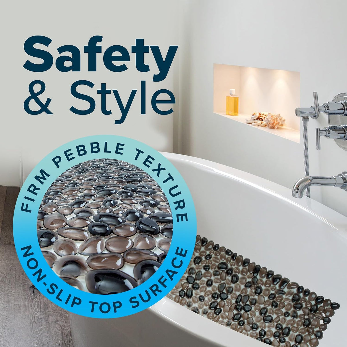 SlipX Solutions 38"x17" Pebble Non Slip Mat for Bath & Shower, Bronze