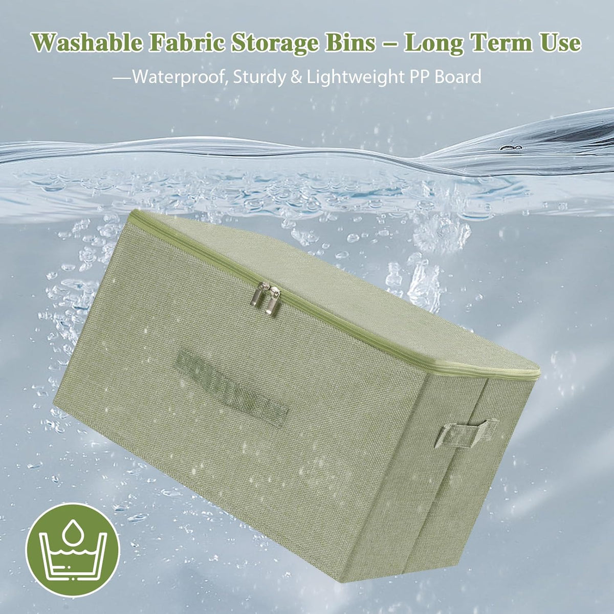 ANMINY Fabric Storage Bins with Zipper Lids, 20"x15"x12", Green, 2 PCS