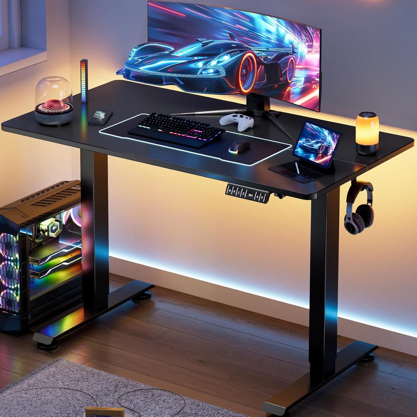 Veken 55 x 23.6 Inch Electric Standing Desk with Adjustable Height, Sit to Stand Computer Table for Study, Work or Gaming, Home Office Desk White