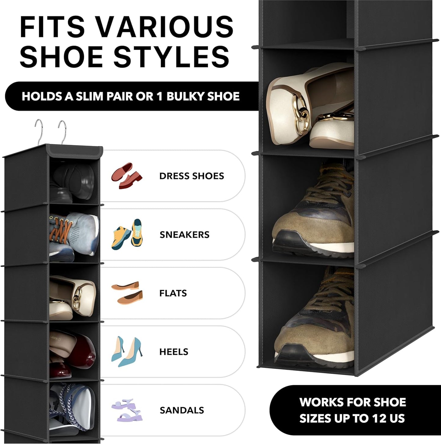Simple Houseware 10 Shelves Closet Hanging Shoe Organizer, Black