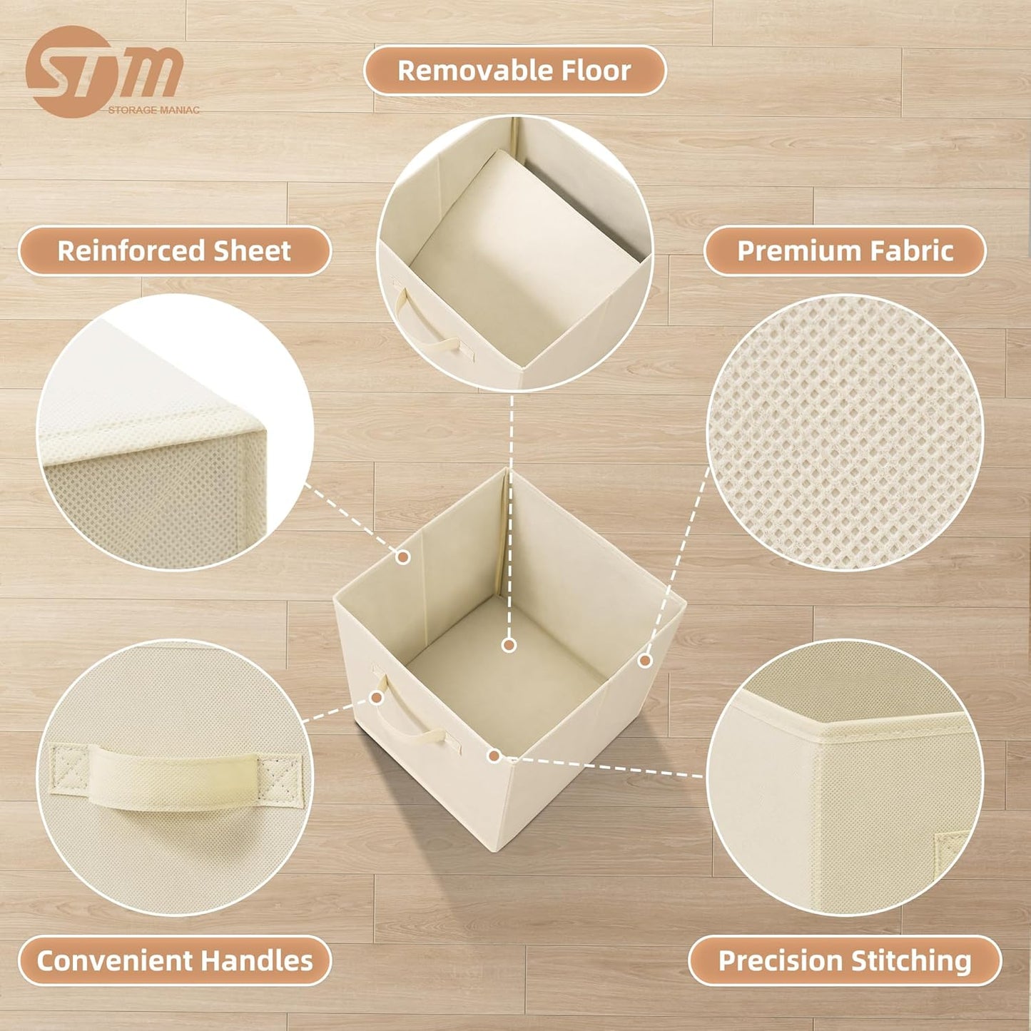 STORAGE MANIAC Storage Cubes, 11 Inch Collapsible Storage Bins with Handles, 6 Pack Fabric Foldable Bins for Organization, Durable Storage Bins for Closet, Shelves, Offices, Toys, Beige