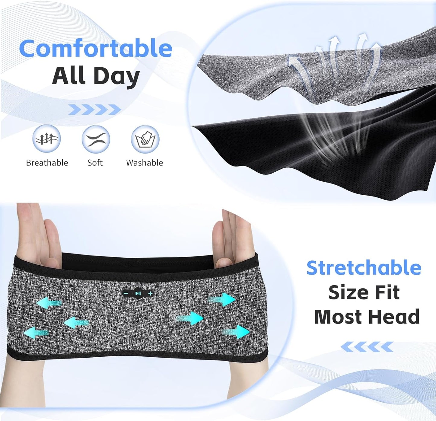 2 Pack Sleep Headphones Bluetooth 6.0 Headband, 20Hr Headband Headphones with HD Stereo Speakers, Sports Wireless Earphones for Side Sleepers Workout Yoga Travel Meditation, Gifts for Women Men