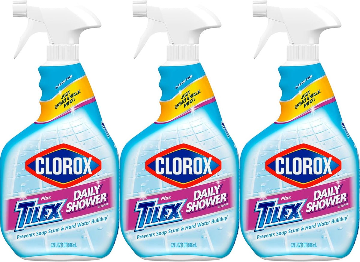 Clorox Plus Tilex Daily Shower Cleaner, 32 Fluid Ounce Spray Bottle, Pack of 3