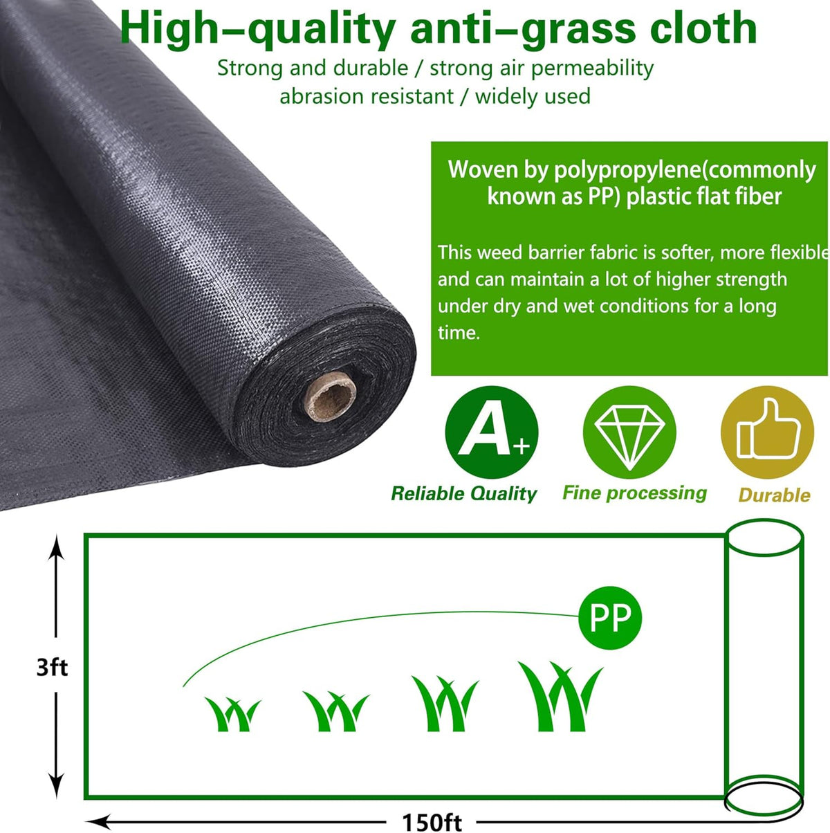 3x100ft Weed Barrier Fabric Landscape, Long-Term Use, Flexible, Breathable, Water Permeable, Grass Barrier Landscape Fabric Ground Cover Cloth for Garden Planting Weed Blocking