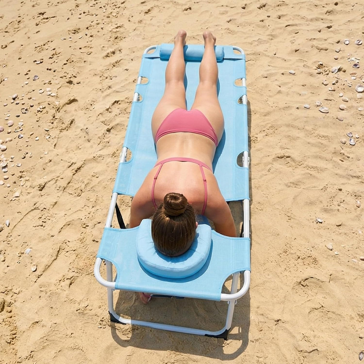 ABORON 3 in 1 Sun Tanning Chair Oversized with Mat&Face Arm Hole, Heavy Duty Folding Chaise Lounge Chairs, 5-Position Outdoor Lounge Chair/Pillow, for Beach, Pool, Lawn, Yard, Patio