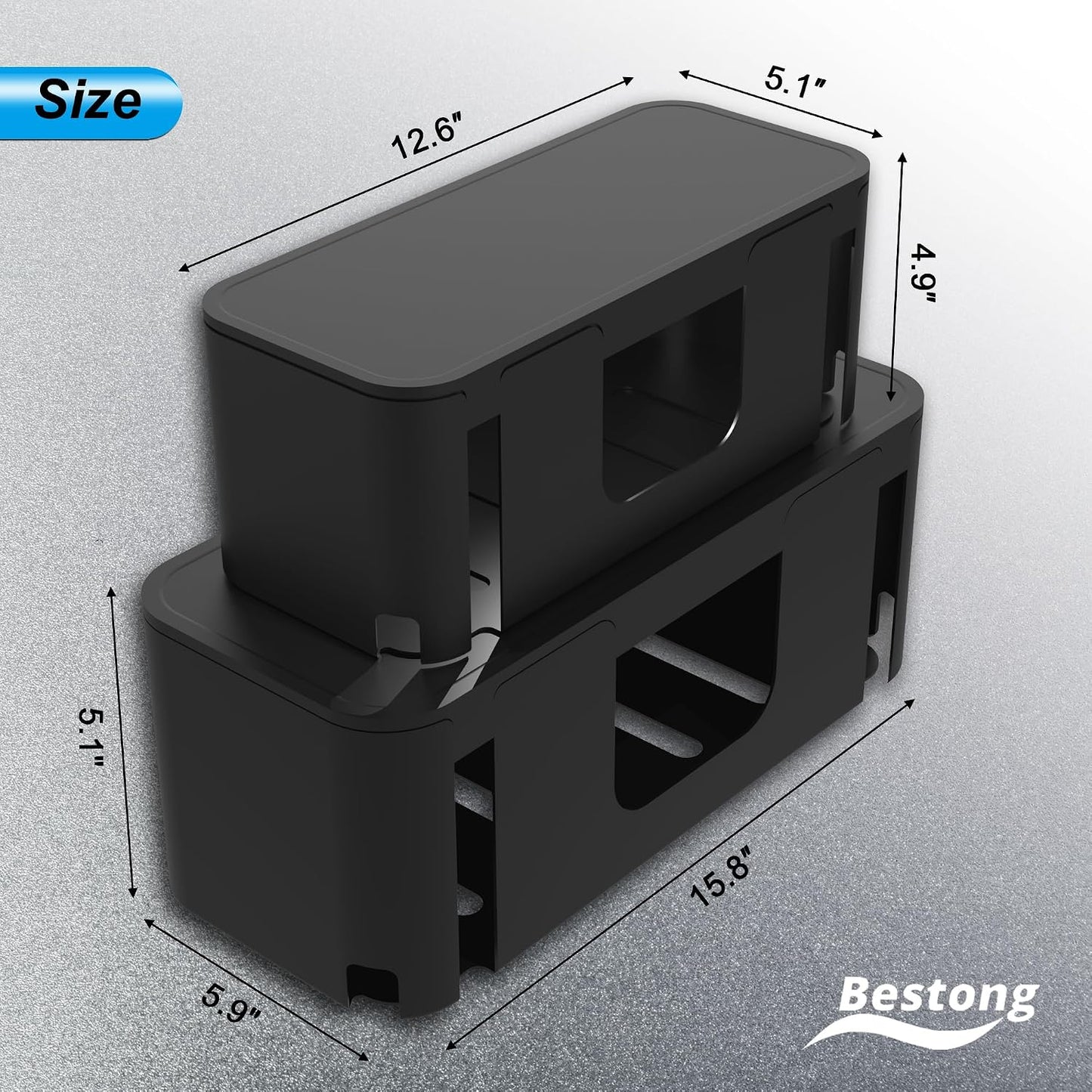 Power Strip Hider Box Cable Management Organizer Set Large & Medium Black | Power strip hider box hides cords and surge protectors safely, keeping cables organized and protecting kids and pets