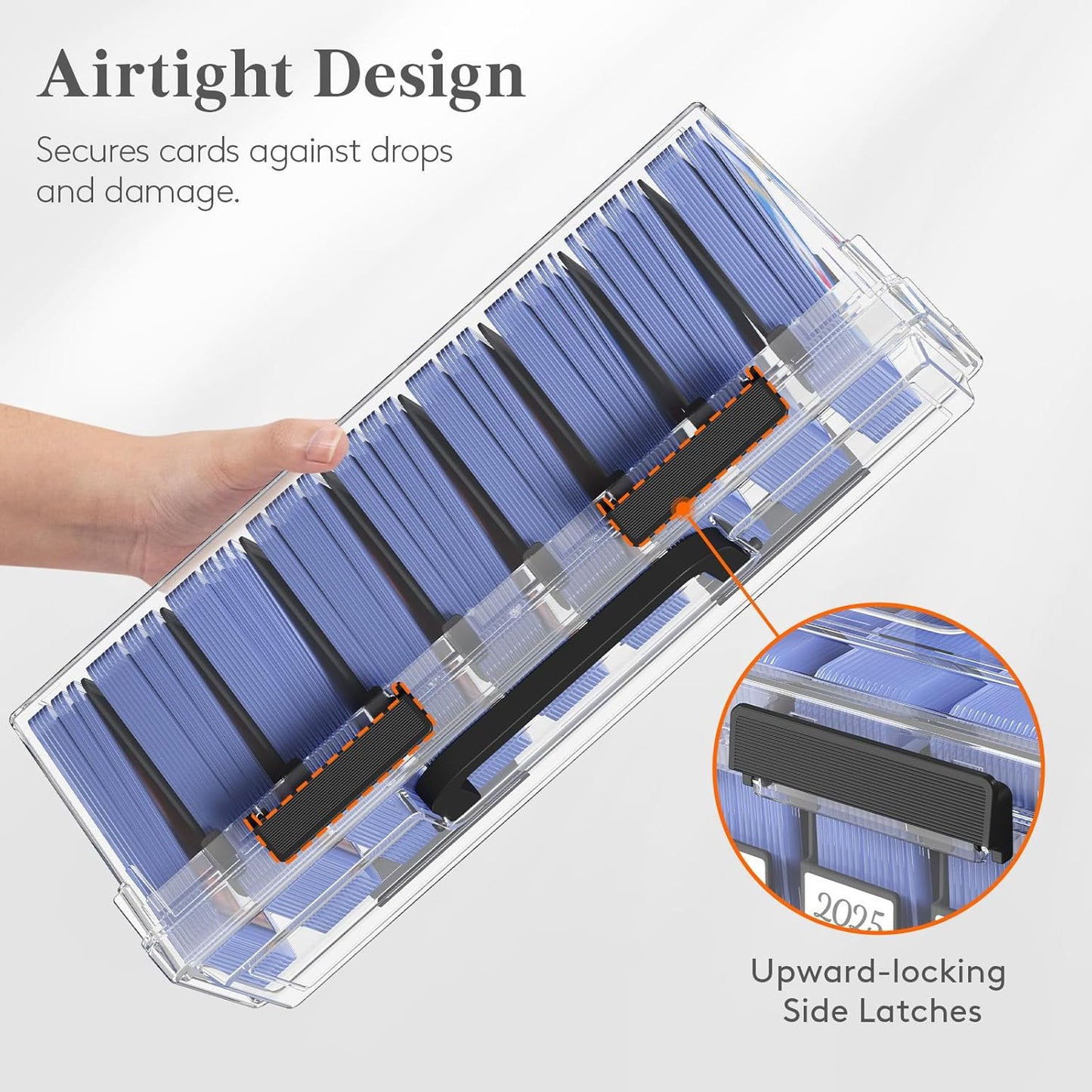 Lifewit Trading Card Storage Box fit for Toploader, Stackable Reinforced Latch Case with 8 Adjustable Dividers, Writable Labels, Organizer for MTG TCG Sports Baseball Bulk Cards, 2 PCS