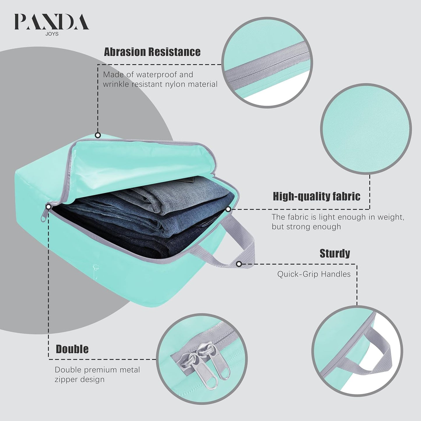 PANDA JOYS 4 Set Compression Packing Cubes Travel - Travel Accessories Expandable Packing Organizers for Carry On - Essentials Luggage Bags - Light Teal