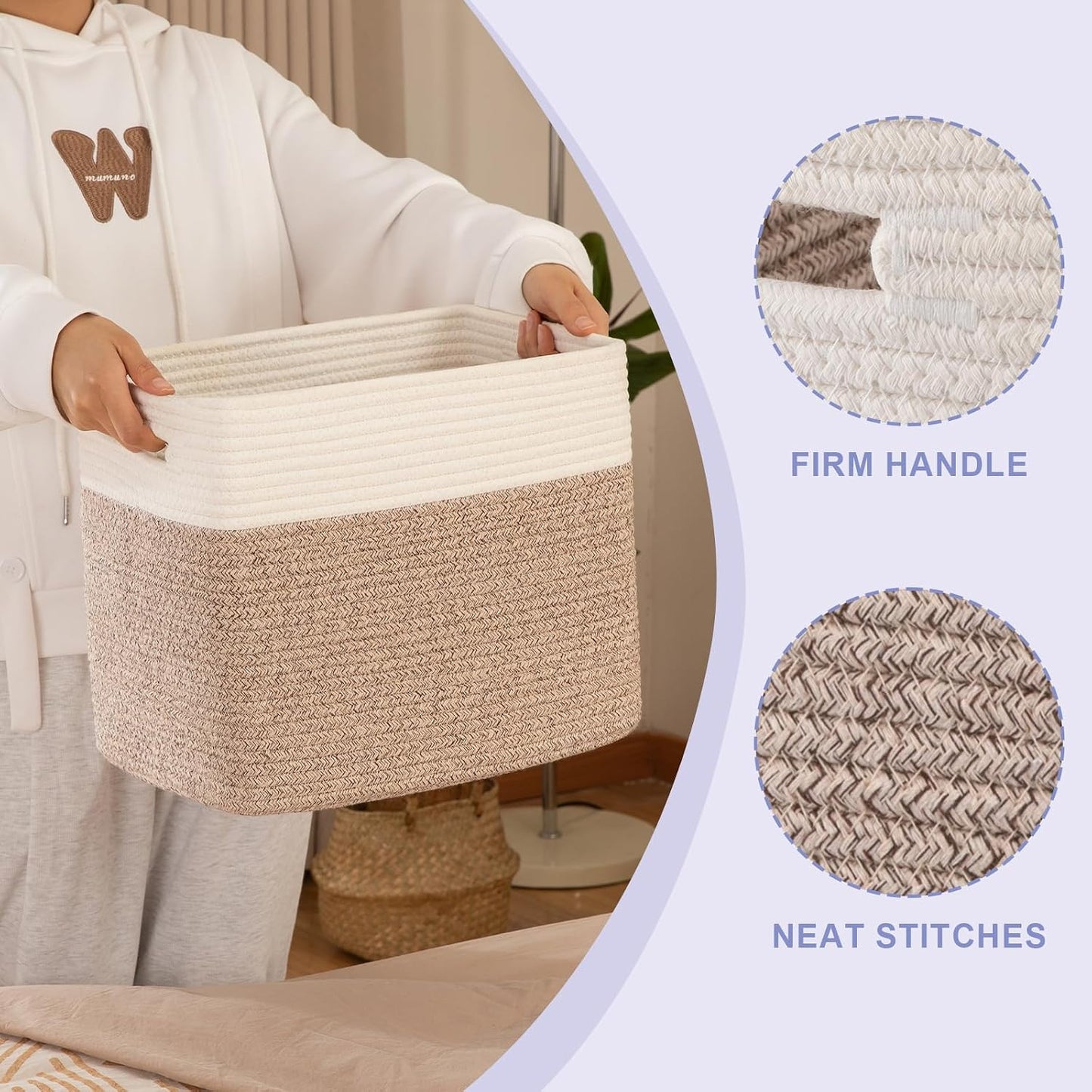 OIAHOMY 2 PACK Tall Storage baskets 30L Blanket Basket Living Room Brown | Large Collapsible Storage Bins Narrow Basket Baskets for Closet Organization Storage Baskets for Shelves Toy Storage Basket
