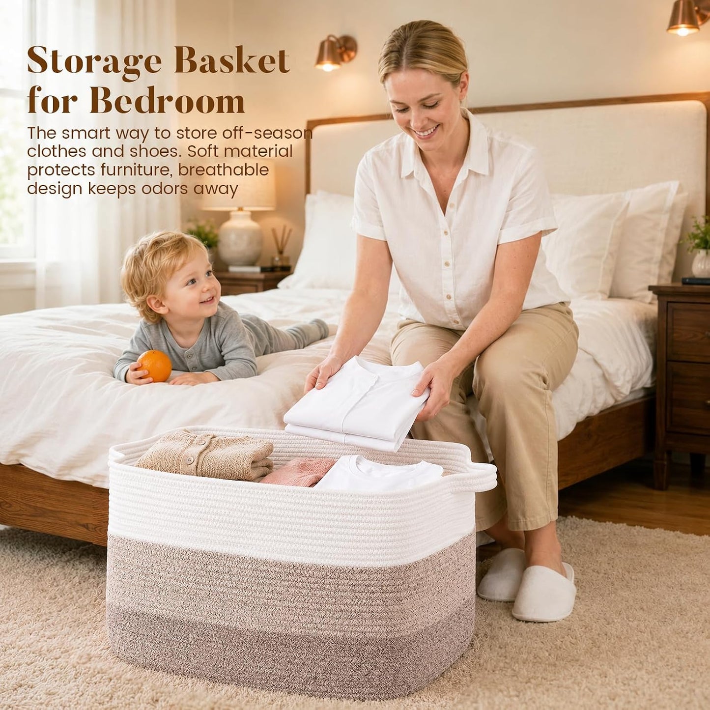 65L Large Woven Blanket Basket for Living Room, 19.7"x15.7"x11.8" | Nursery Laundry Hamper with Handle for Organizing Blankets, Pillows, Toy Storage With Handle, Large Baskets for Organizing
