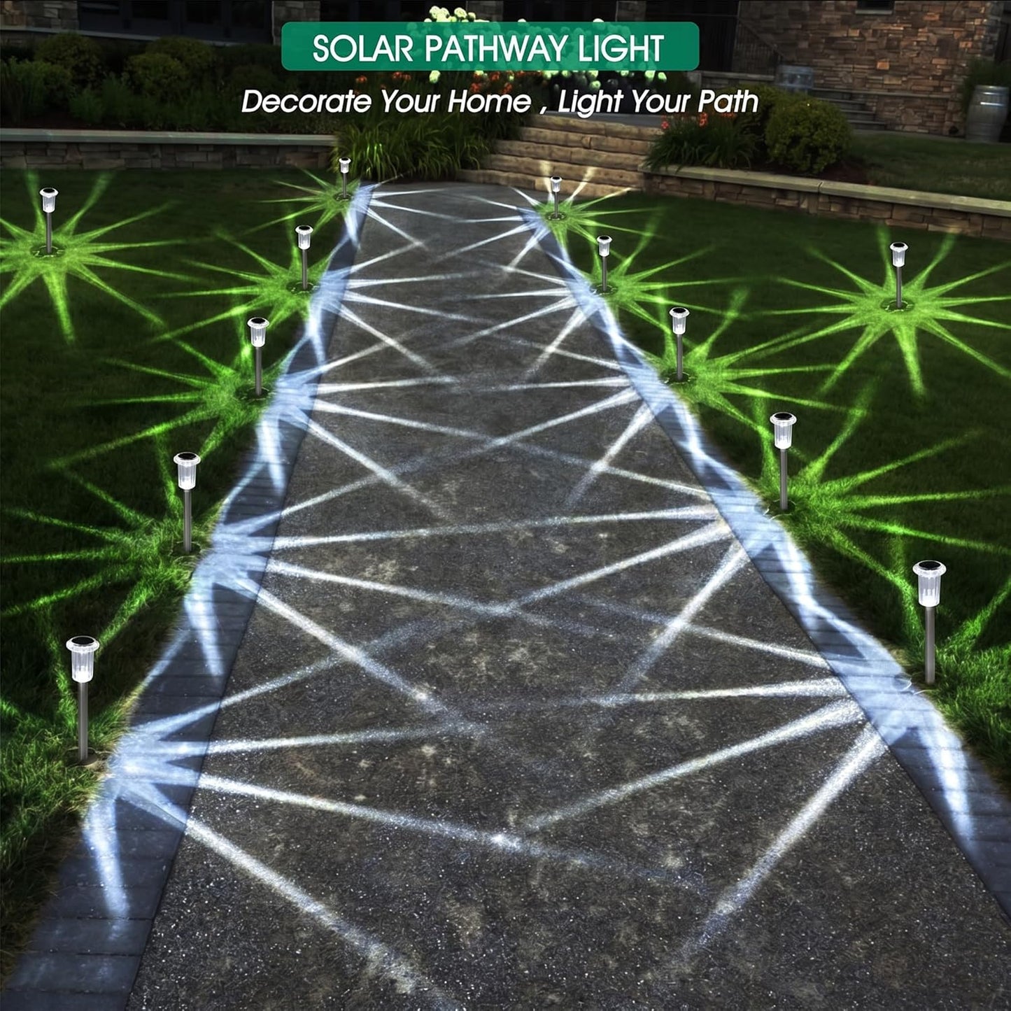 Eyrosa Solar Lights Outdoor, 15 Pack Waterproof Stainless Steel Solar Stake Lights for Pathway Garden Yard Path Walkway Driveway Lawn Patio Outside Decor, Cool White