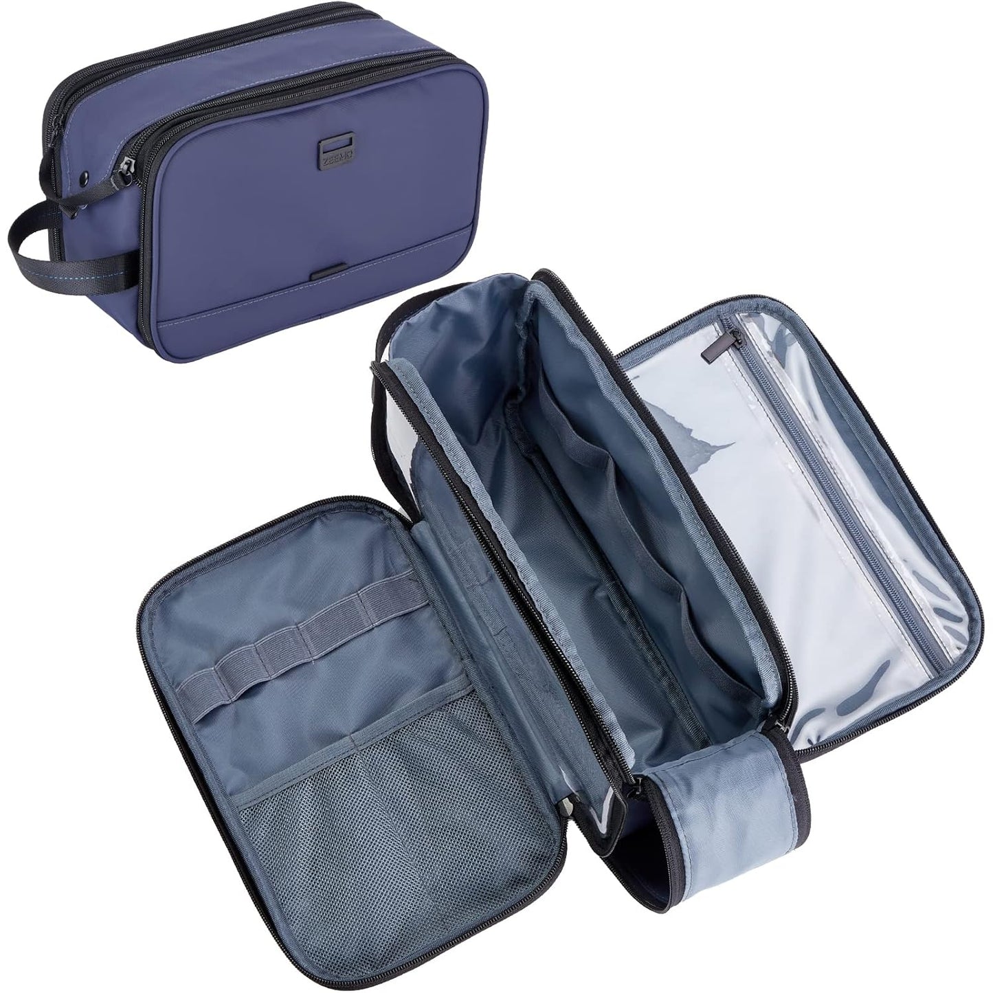 ZEEMO Travel Toiletry Bag for Men, Medium Water-Resistant Double-Sided Full-Open Dopp Kit, Versatile Organizer for Shower and Hygiene Accessories, Bathroom Essentials, Cosmetics, Blue