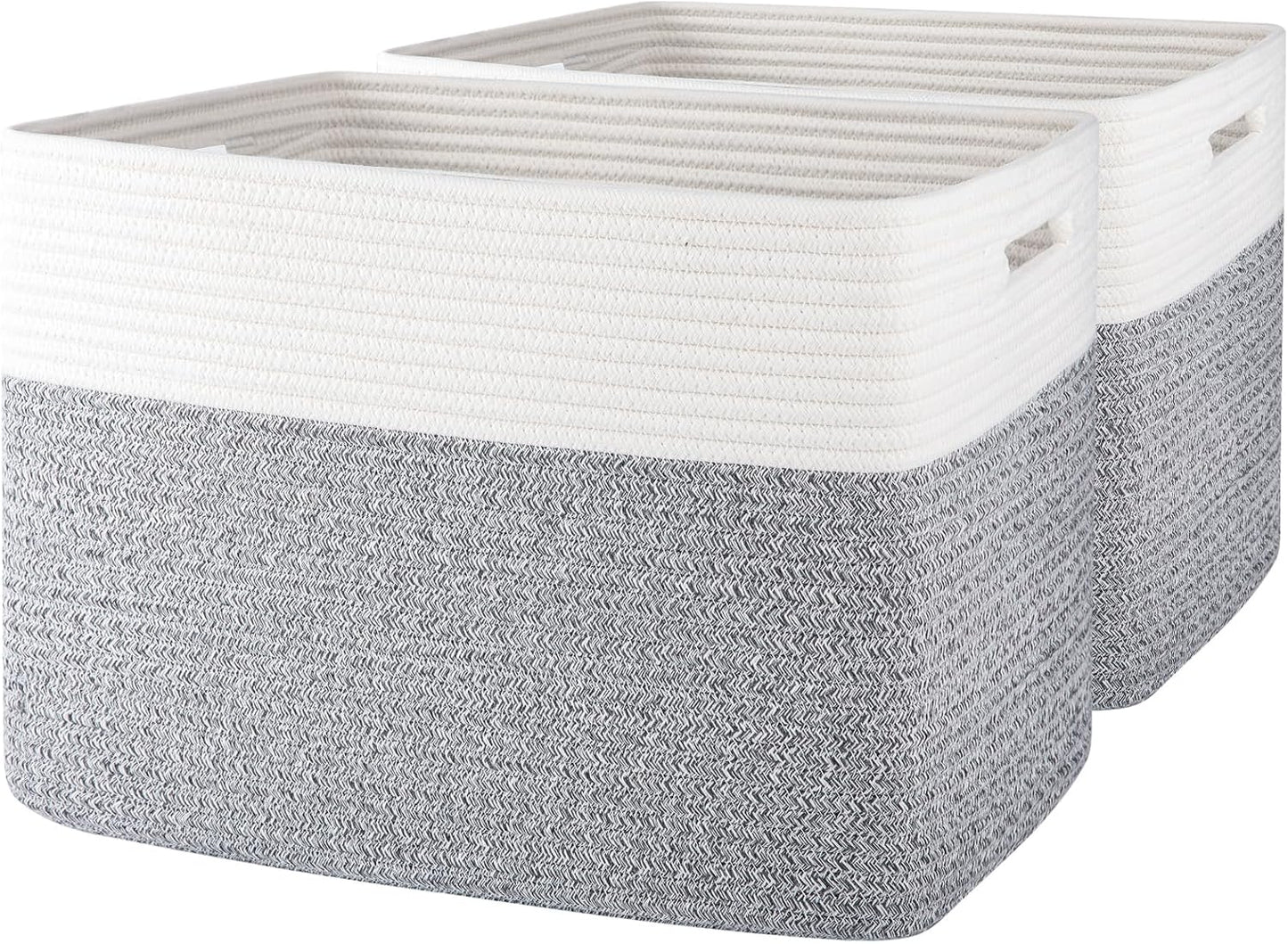 OIAHOMY 2 PACK Tall Storage baskets 42L Blanket Basket Living Room Grey | Large Collapsible Storage Bins Narrow Basket Baskets for Closet Organization Storage Baskets for Shelves Toy Storage Basket